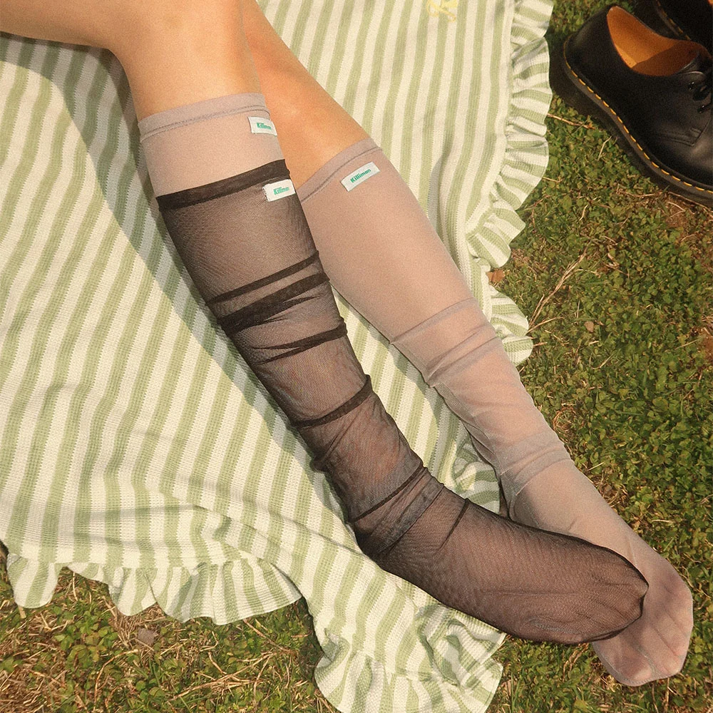 Muted Mesh Kneesocks - Smoky Gray