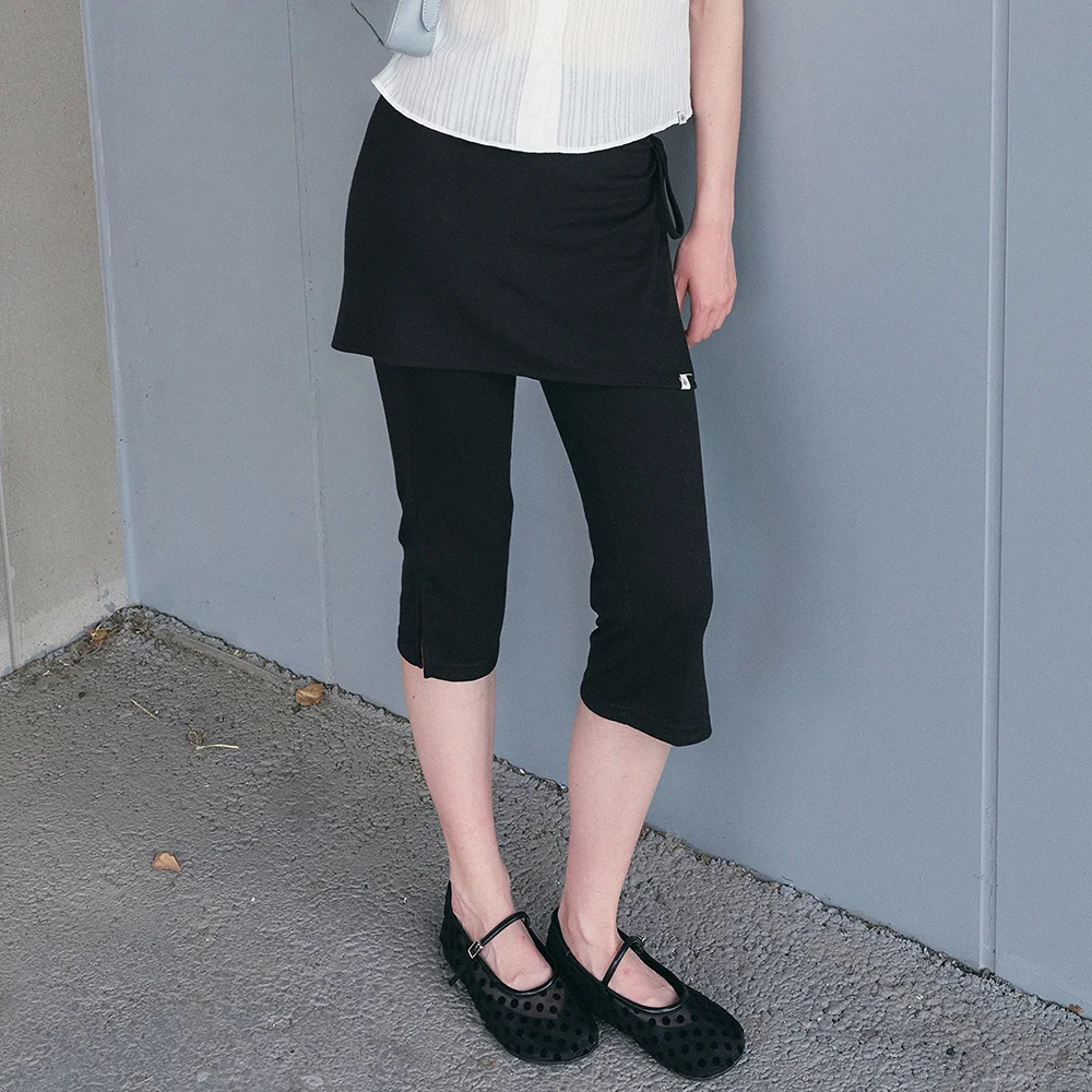 Capri wrap skirt pants_Black