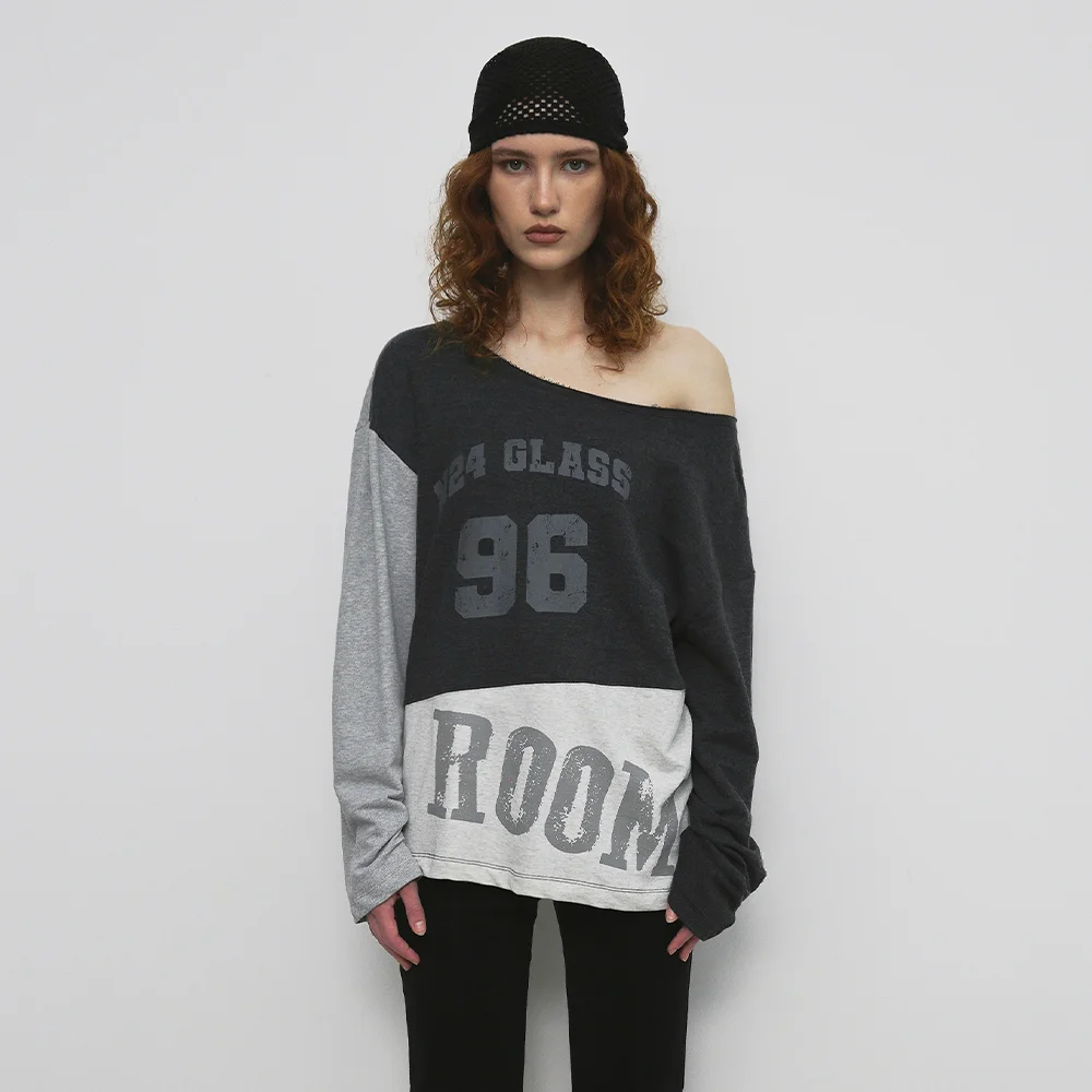ONE SHOULDER COLOR BLOCK T-SHIRT_CHARCOAL