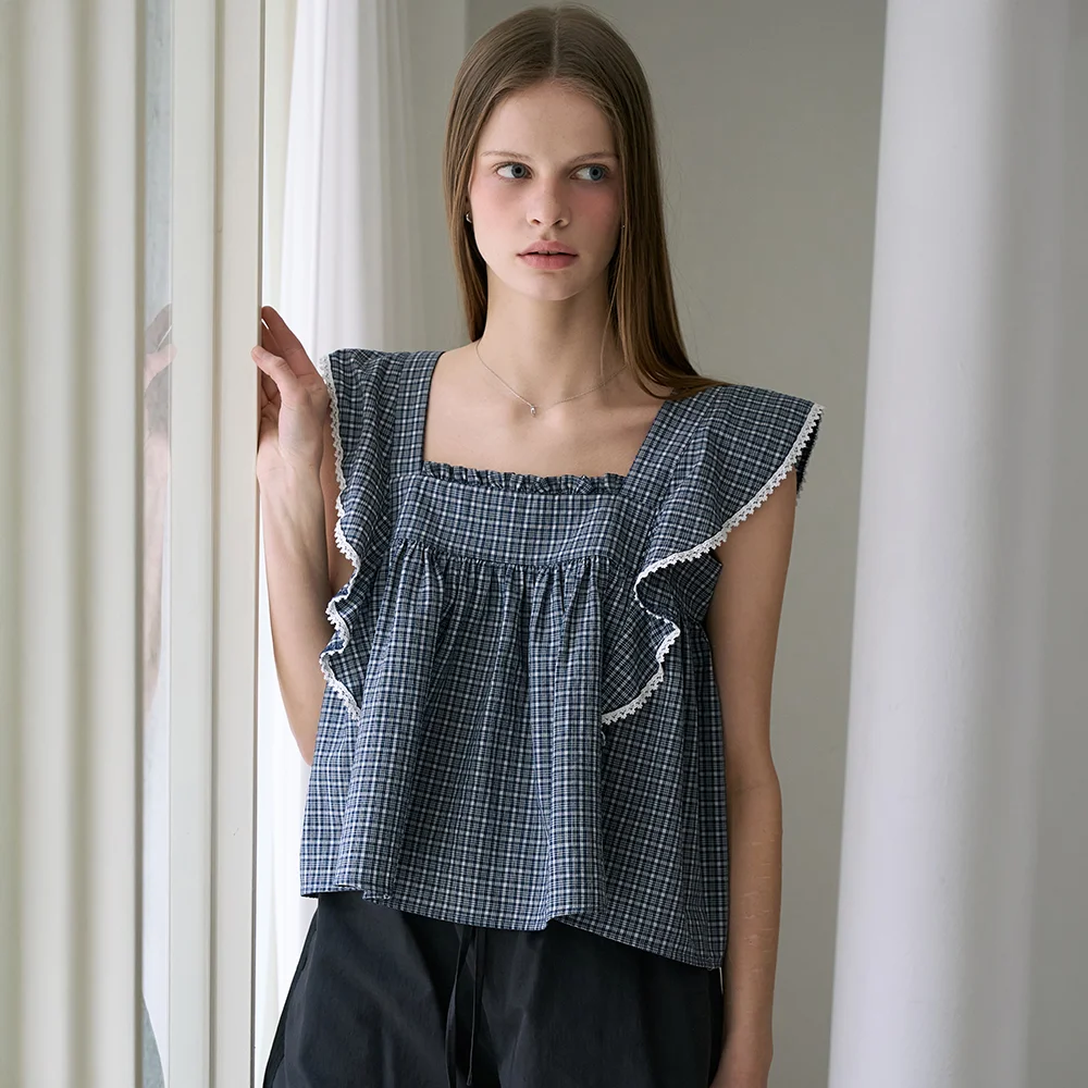 Check Ruffle Blouse