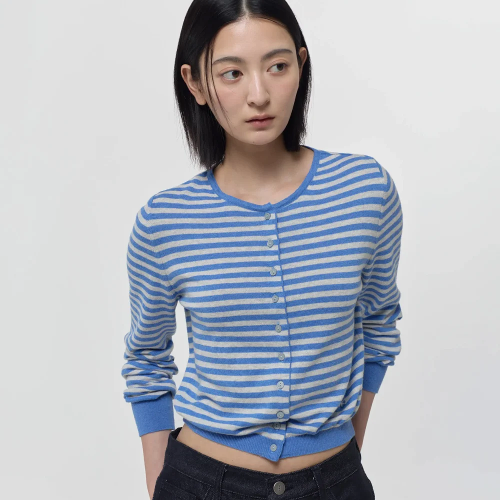 CASHMERE ANG CARDIGAN / BLUE STRIPE