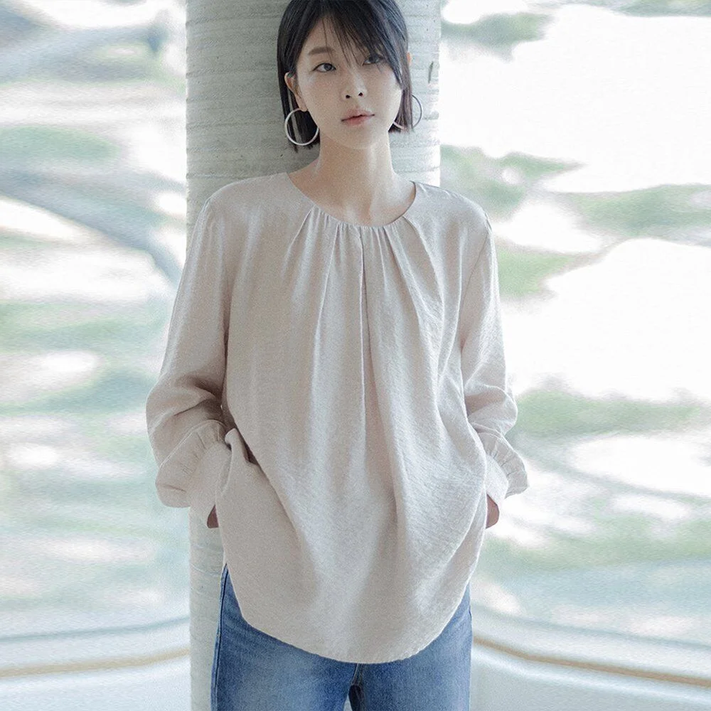Alle Full Shirring 雪紡衫(米色)