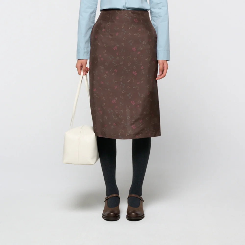 Silk floral skirt, Brown