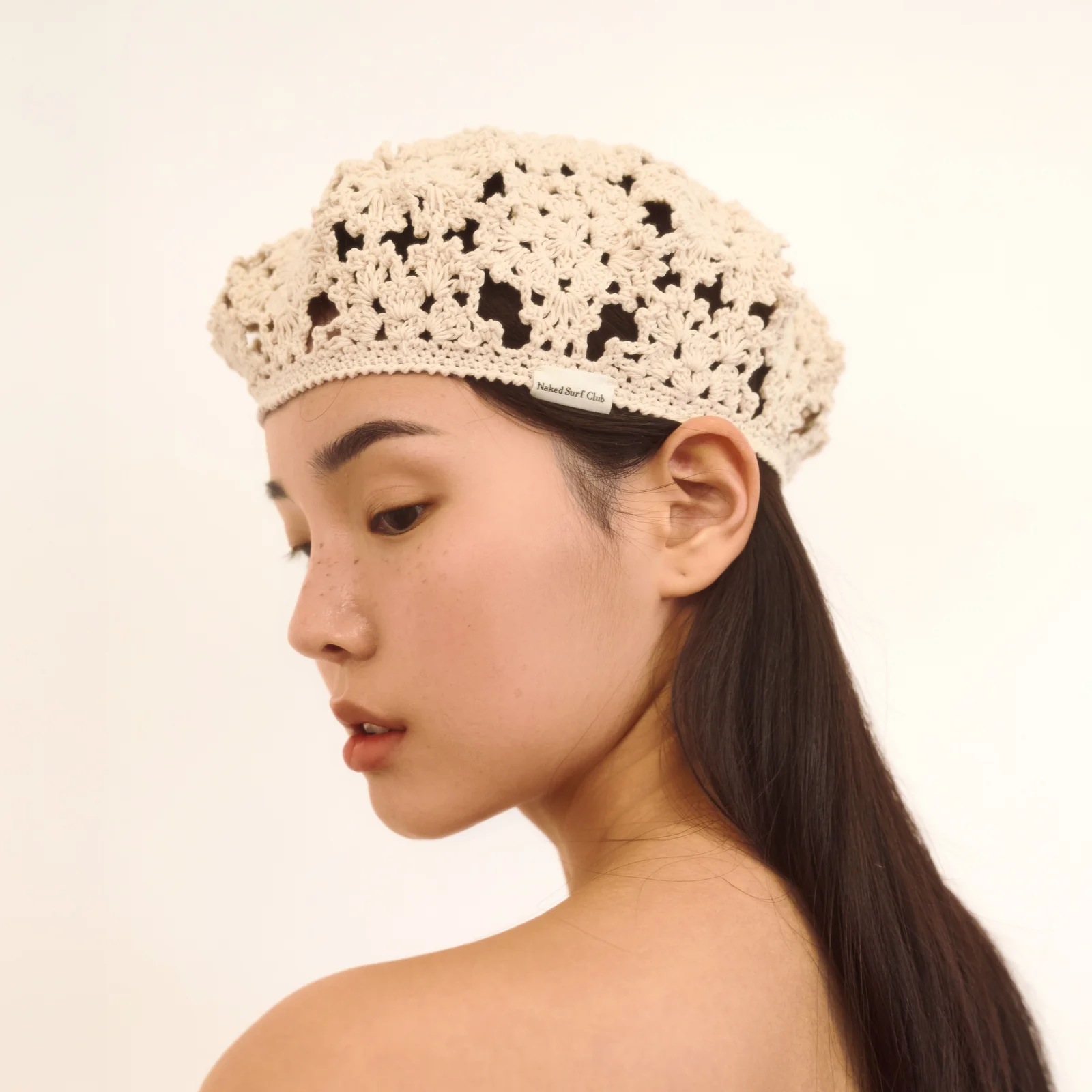 花卉 鉤織 貝雷帽 (Beige)