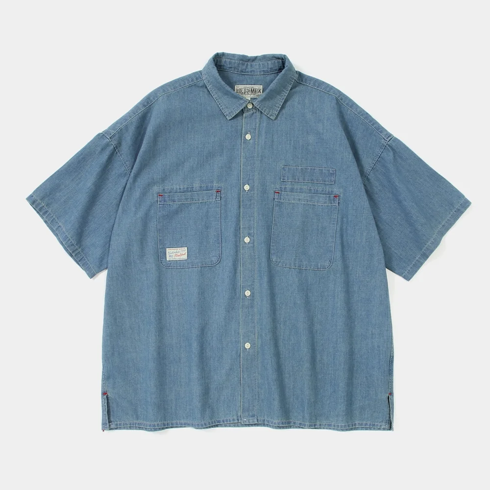 SL-LABEL BIG POCKET DENIM S/S SHIRTS 淺色牛仔