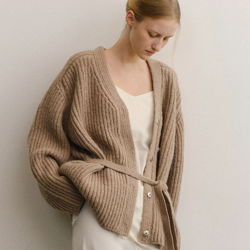 NEST BULKY BELTED CARDIGAN_BROWN