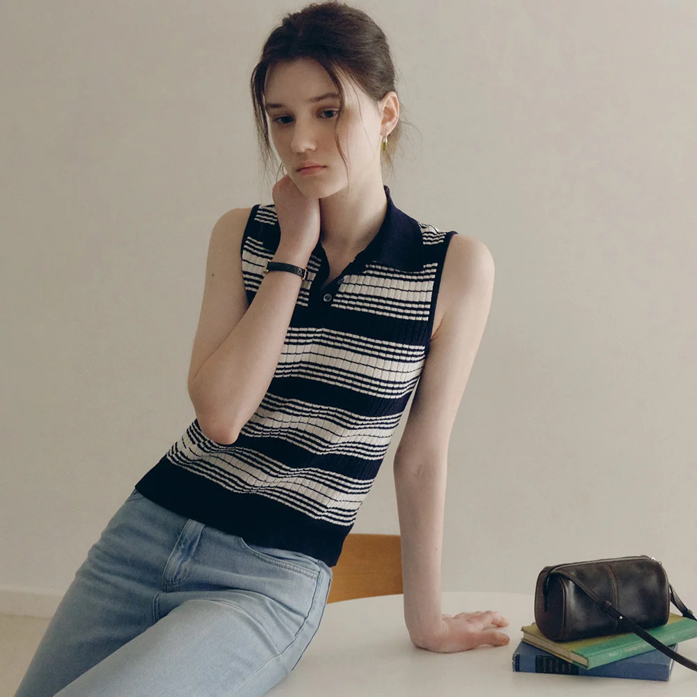 Kaia Stripe Collar Knit (Navy Mix)