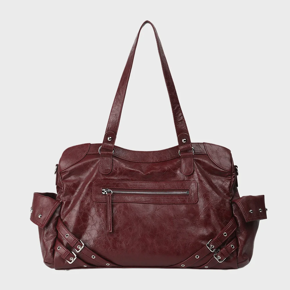 STUD POCKET BIG BAG IN BURGUNDY