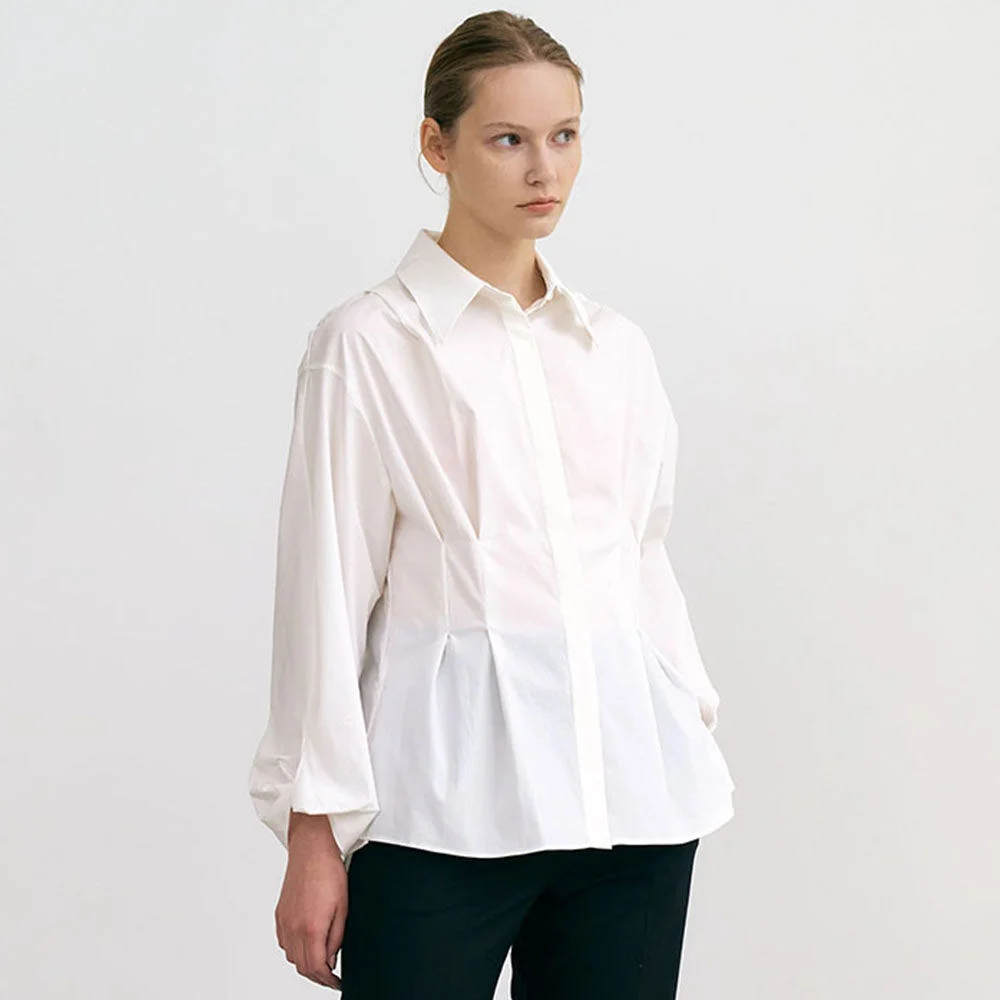 6A Tuck detailed cotton-blend tiwst shirt (White)