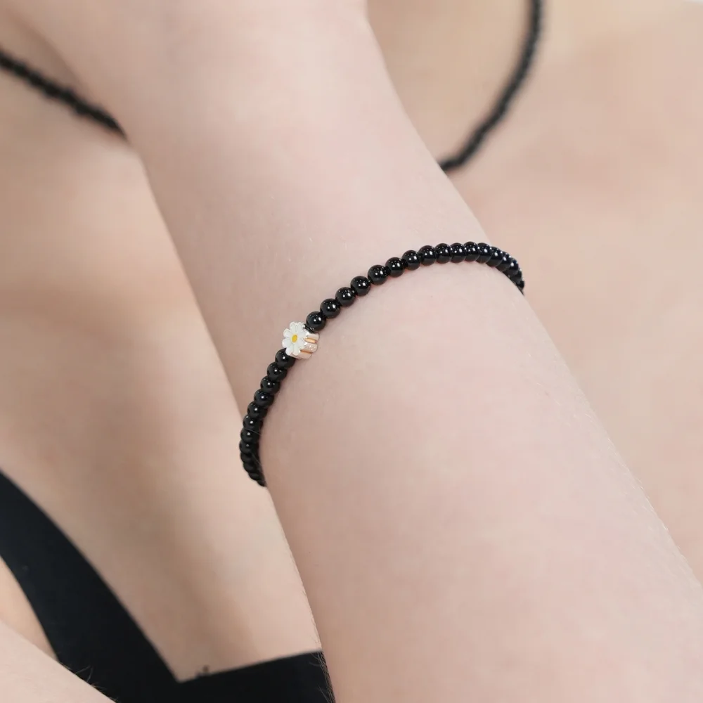 MY daisy charm onyx Bracelet 銀色925 雛菊 吊飾 黑色 Onyx 手鏈