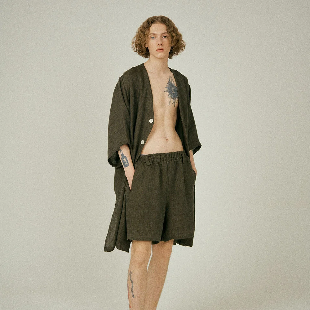(m) Readymade Shorts in Linen Dobby Olive