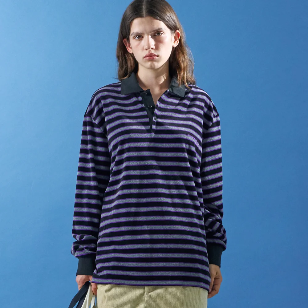 MJ M.C UNISEX, Velvet Stripe PK Shirt / Black