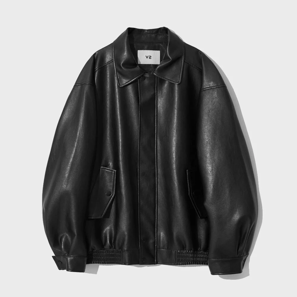 465-3 VEGAN LEATHER OVERFIT JACKET_BLACK