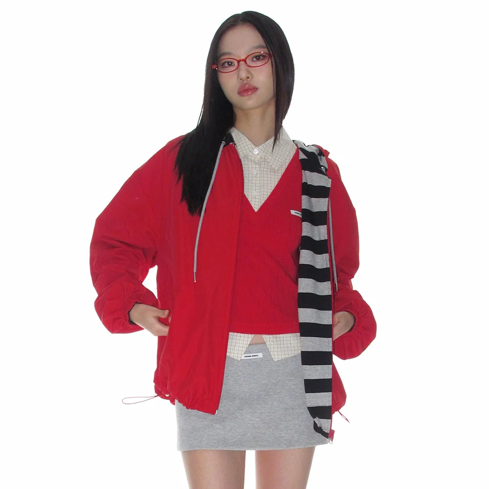 REVERSIBLE STRIPE HOODED WINDBREAKER_RED