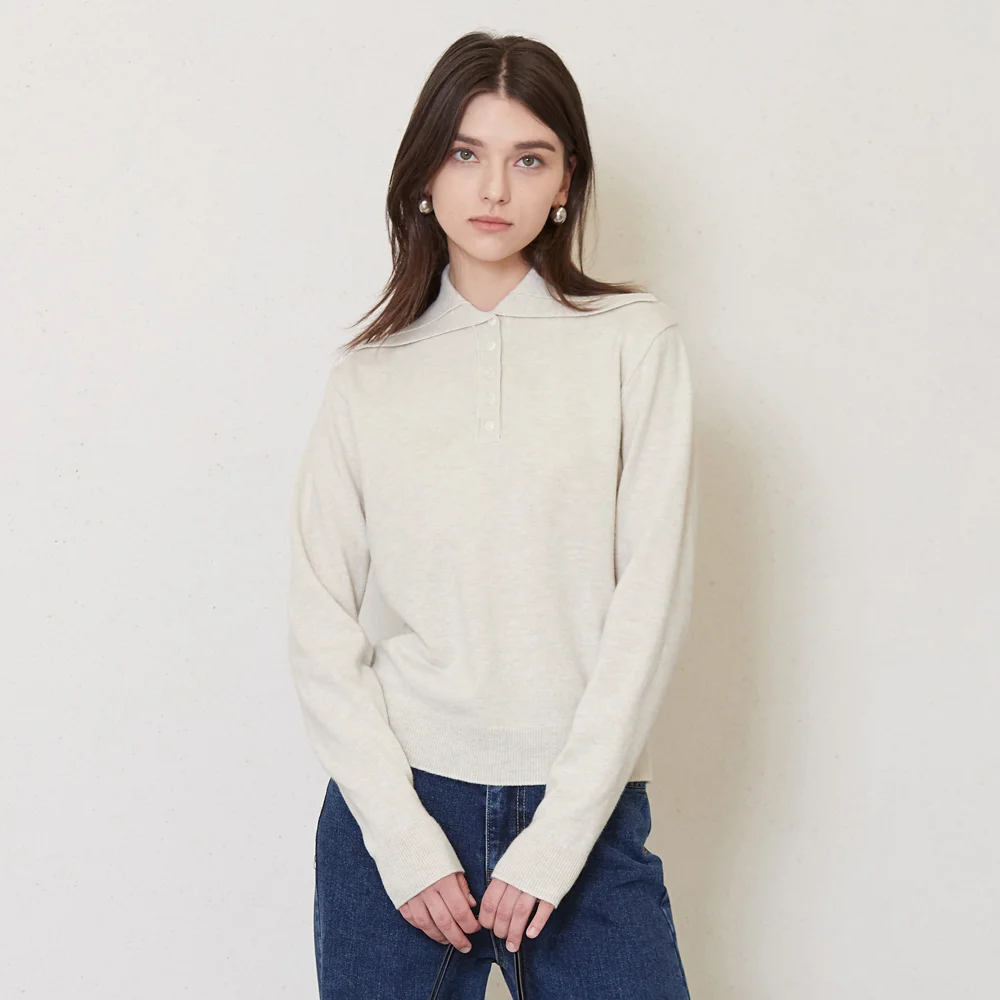 5-button placket knit top_ivory