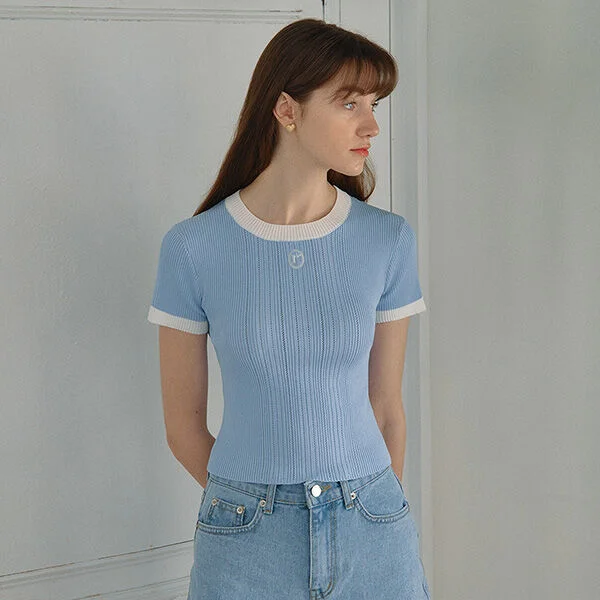 SMALL LOGO HALF KNIT LIGHT BLUE