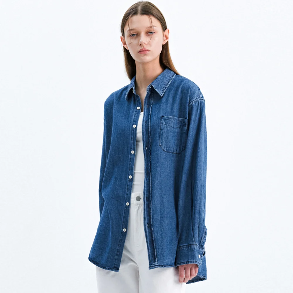 仿 牛仔 襯衫_中筒 藍色