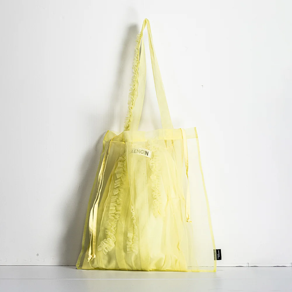 TULLE RUFFLE TOTE BAG - LEMON