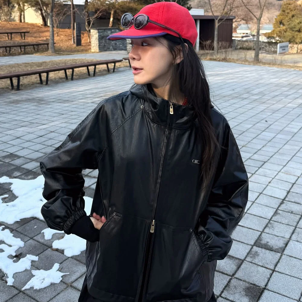 連帽 皮革外套