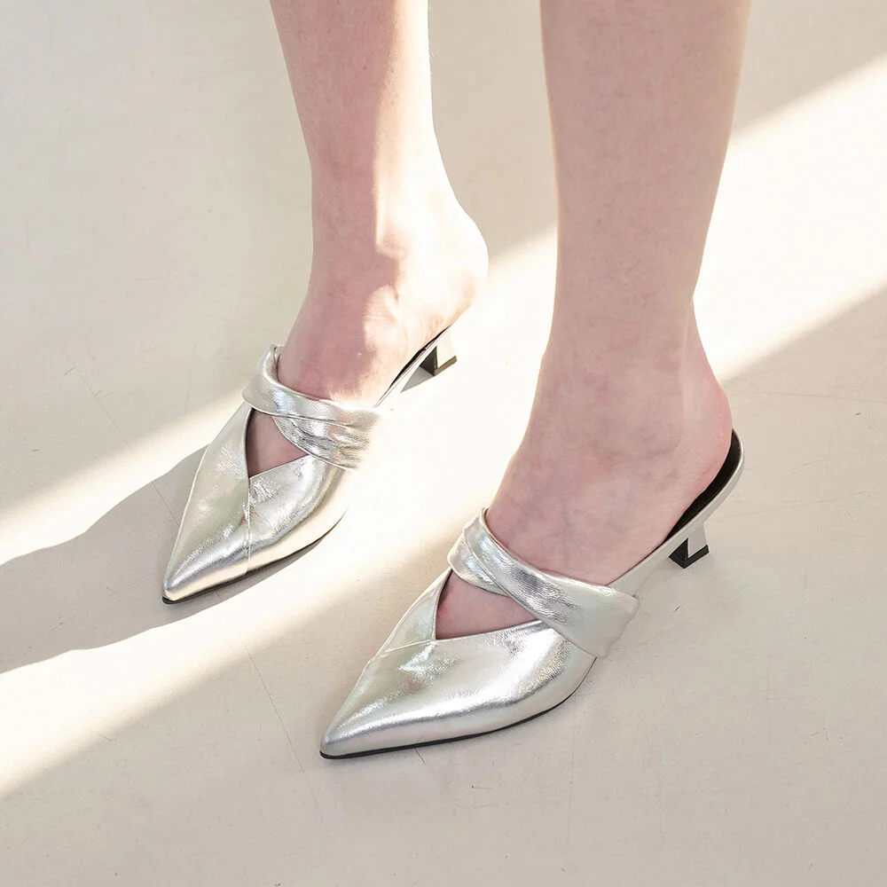 Anna Mules 6cm Heels Lamb Skin Silver