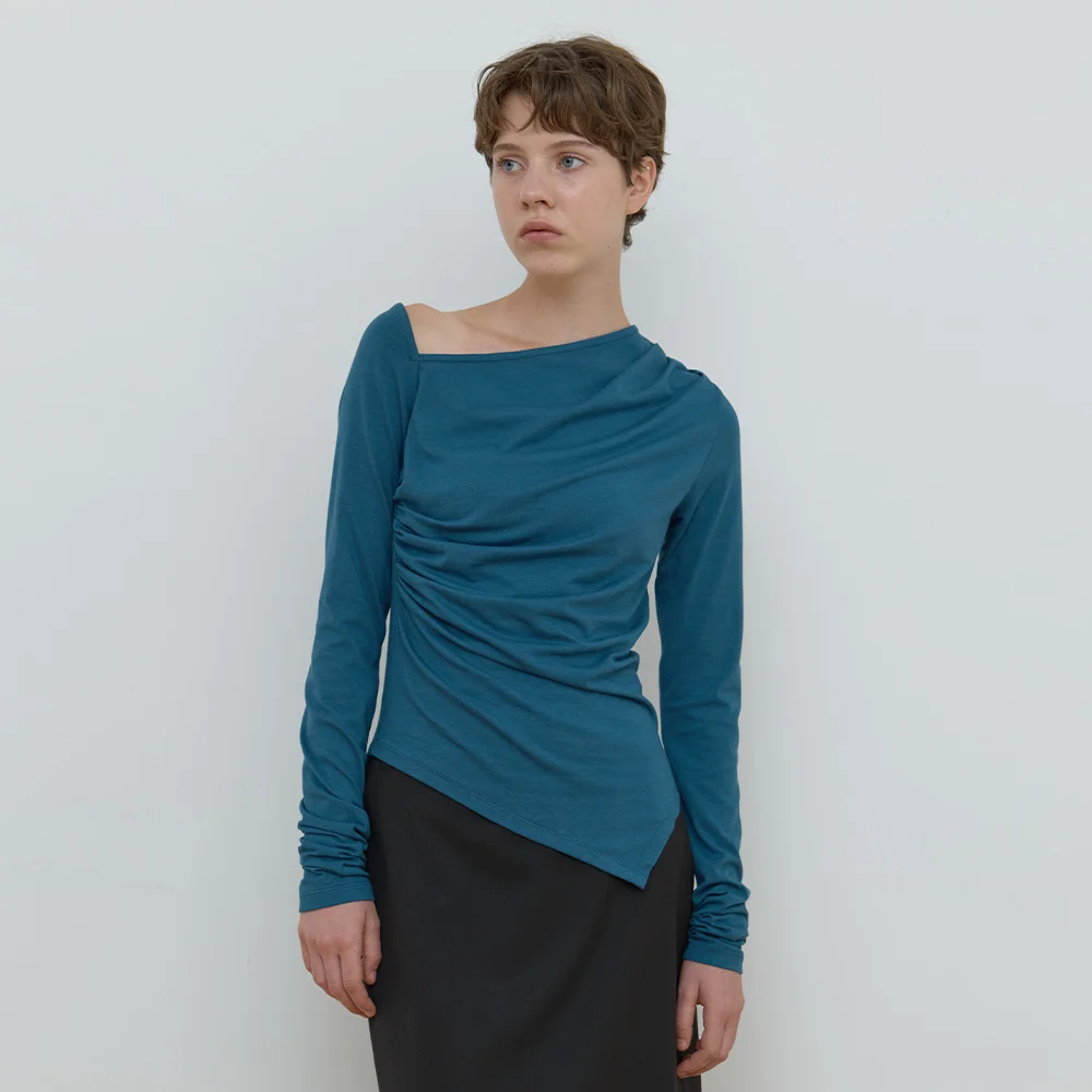 ASYMMETRIC SHIRRING TOP_PEACOCK BLUE