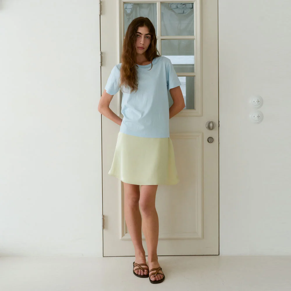 Satin Flared Mini Skirts (Lime)