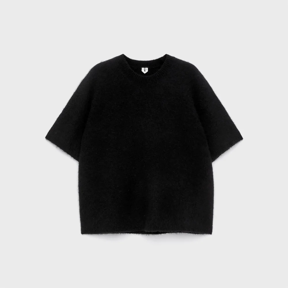 (W) 羊駝毛 羊毛 混紡 毛衣 (1305739-002) (Black)