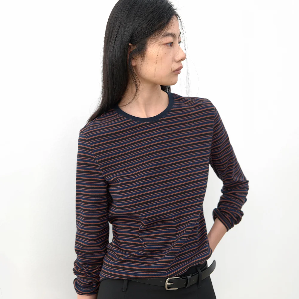 (T-7357)PIN STRIPE STANDARD SLIM TEE