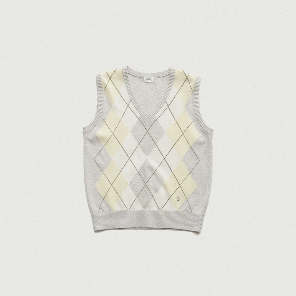 Daphne Argyle Knit Vest_Yellow
