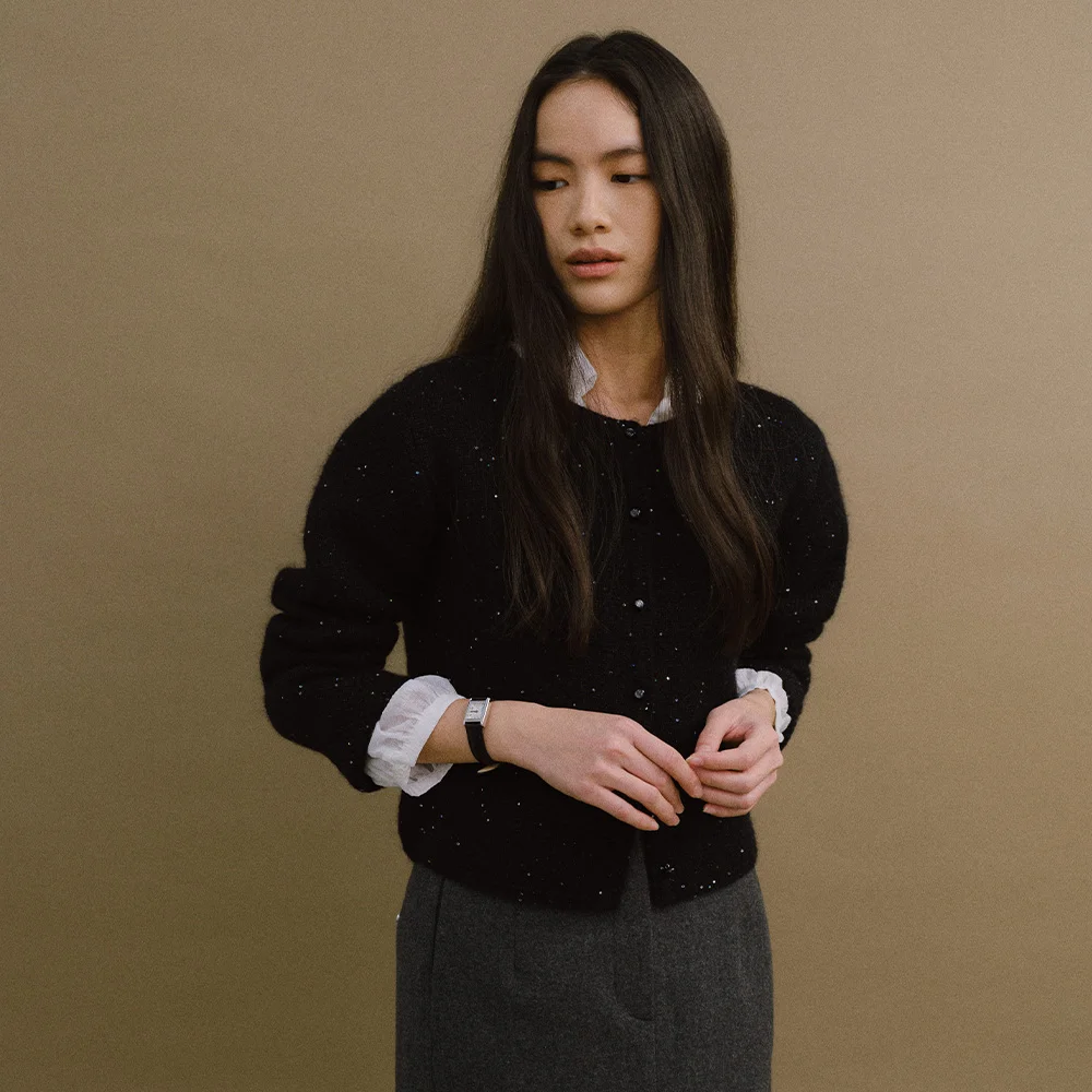 TWEED MOHAIR CARDIGAN (BLACK)