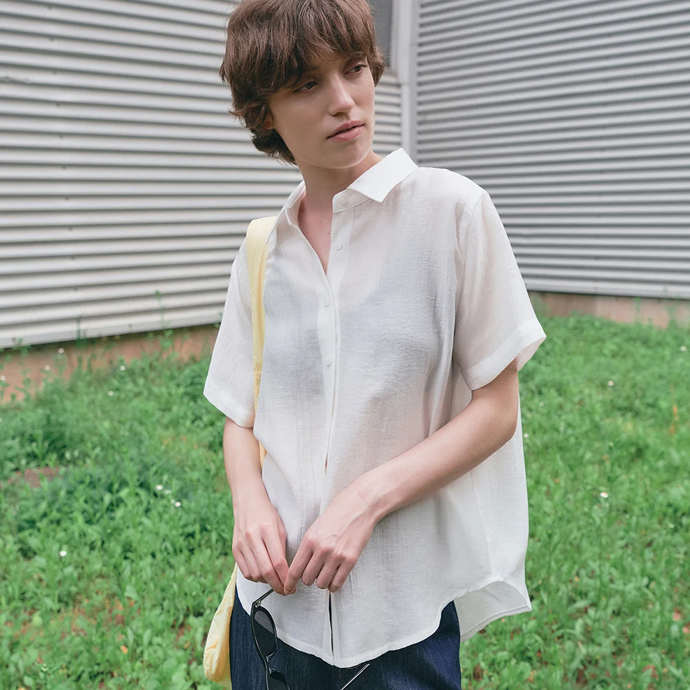 Summer sheer short sleeve shirt_Ivory