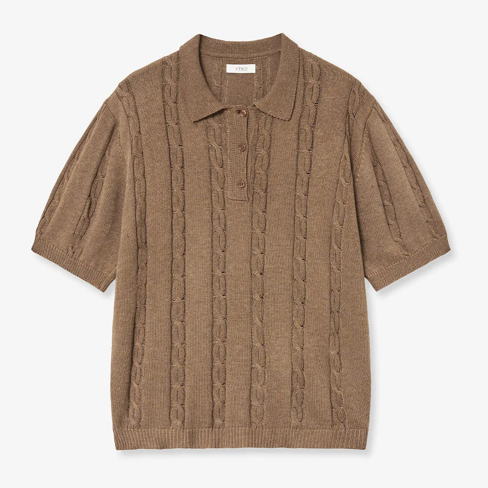 涼感 可水洗 絞花 Polo 針織衫 (BROWN)