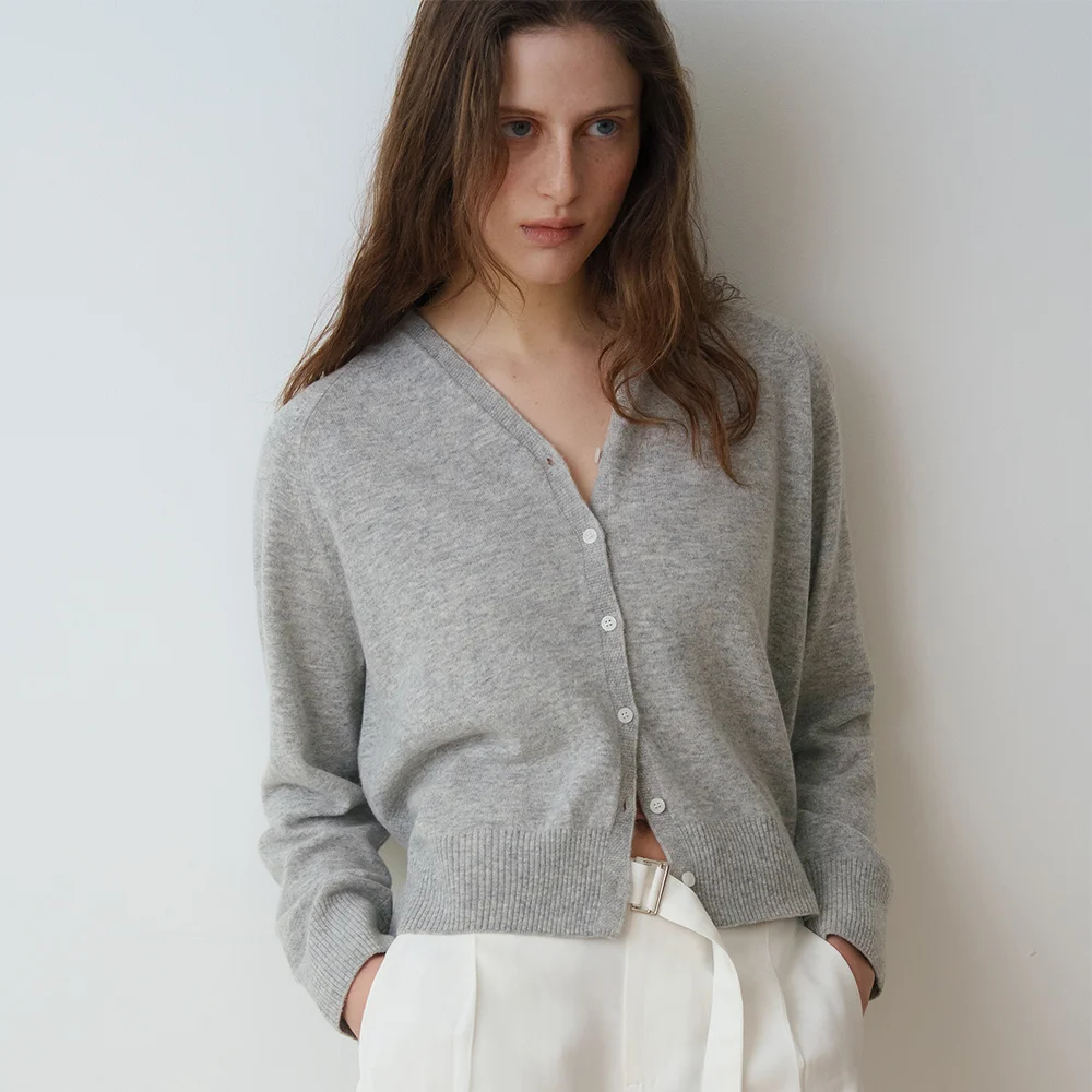 CASH MERINO V-NECK CARDIGAN_MELANGE GREY
