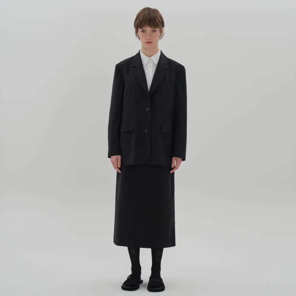 classic oversized jacket + H line skirt set_black