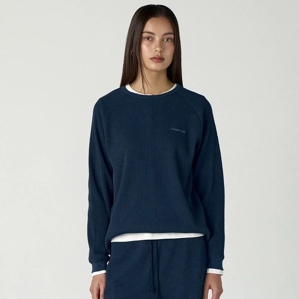 WAFFLE RAGLAN LONG SLEEVE TEE (NAVY)