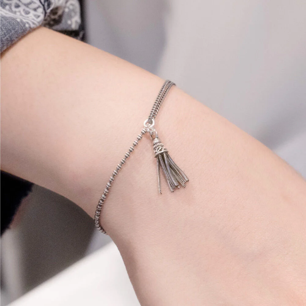 HR 275B_Tassel Half & Half Double Chain Bracelet