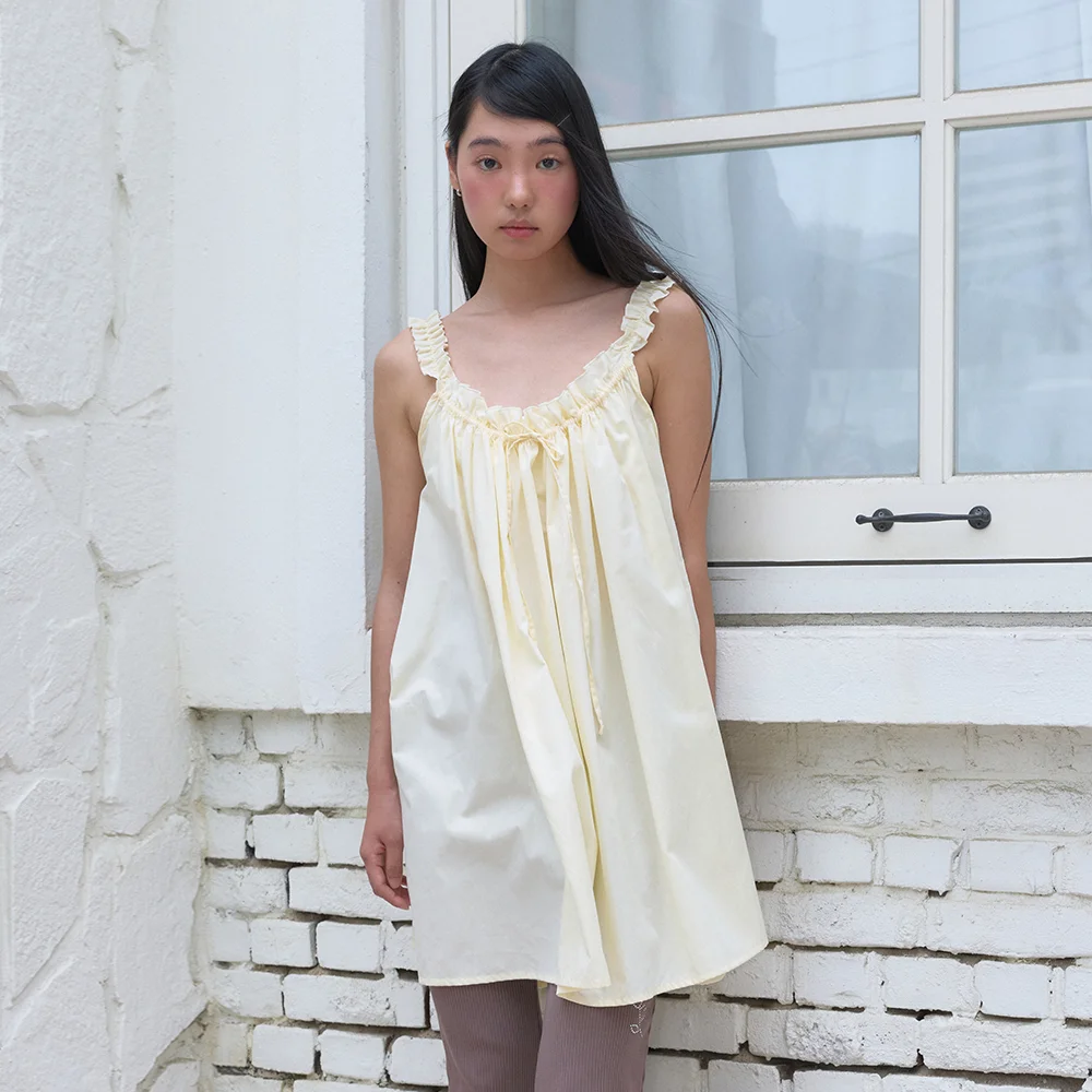 STRING SHIRRING ONE-PIECE (LIGHT YELLOW)