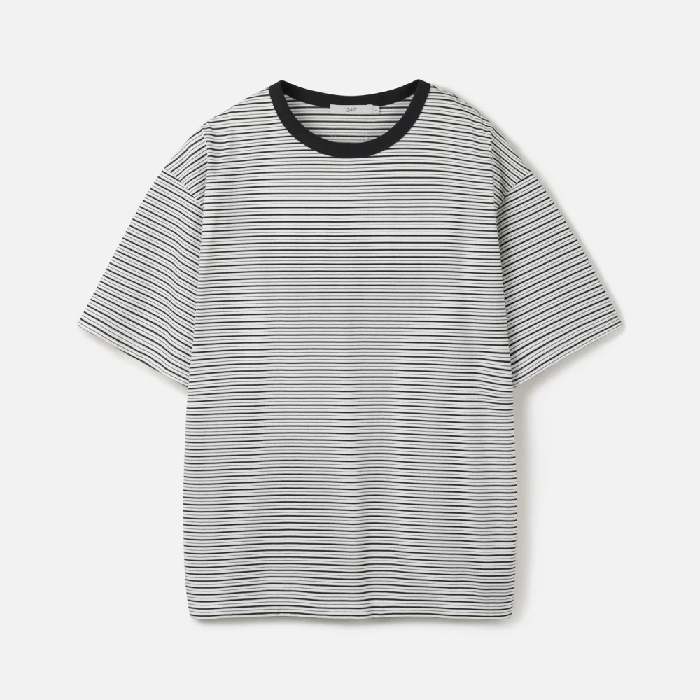 USA COTTON 32S/2 MULTI STRIPE TEE WHITE (247)
