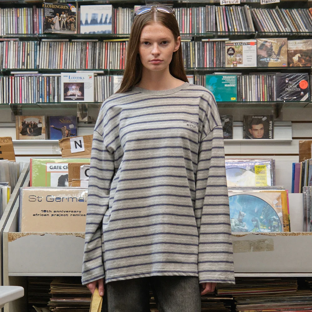 Timber Stripe Long Top - Grey