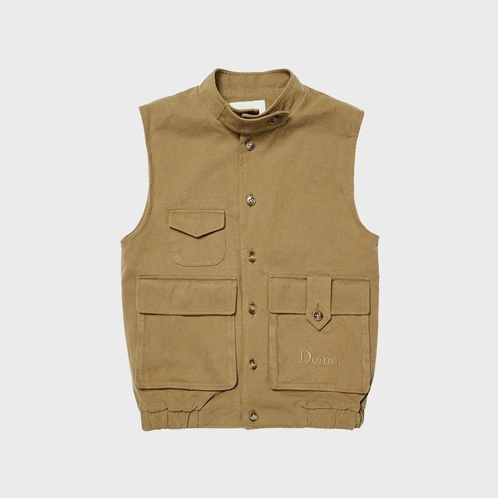 DEINET MULTI POCKET COTTON VEST IN BEIGE