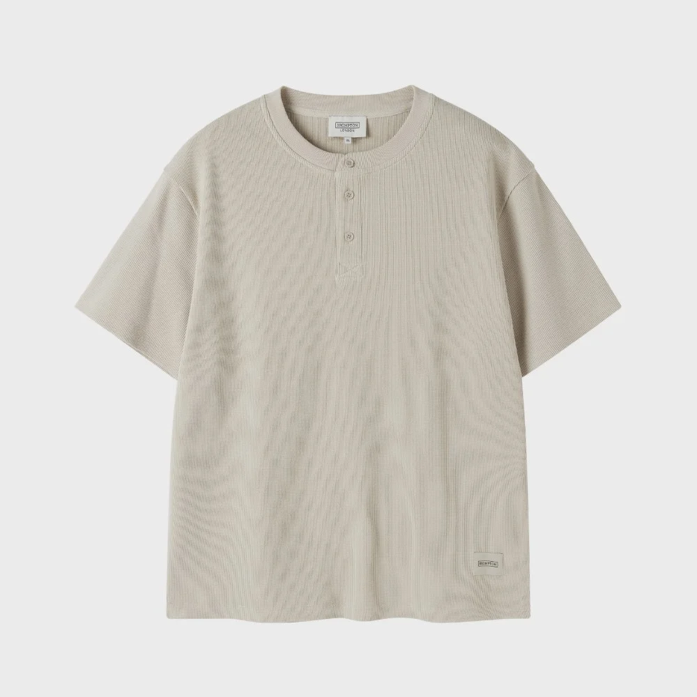 BUTTON WAFFLE HALF SLEEVE T-SHIRT - BEIGE (P252MTS433)