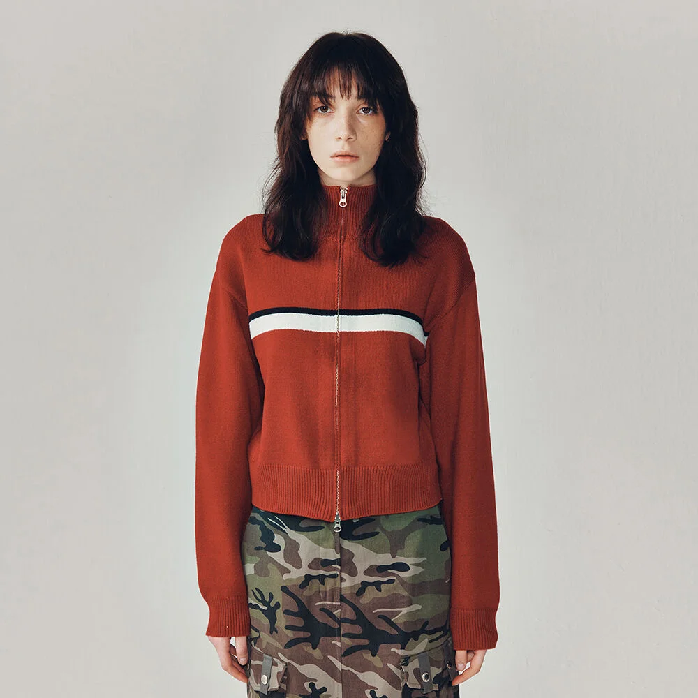 HALF NECK SYMBOL KNIT ZIP UP