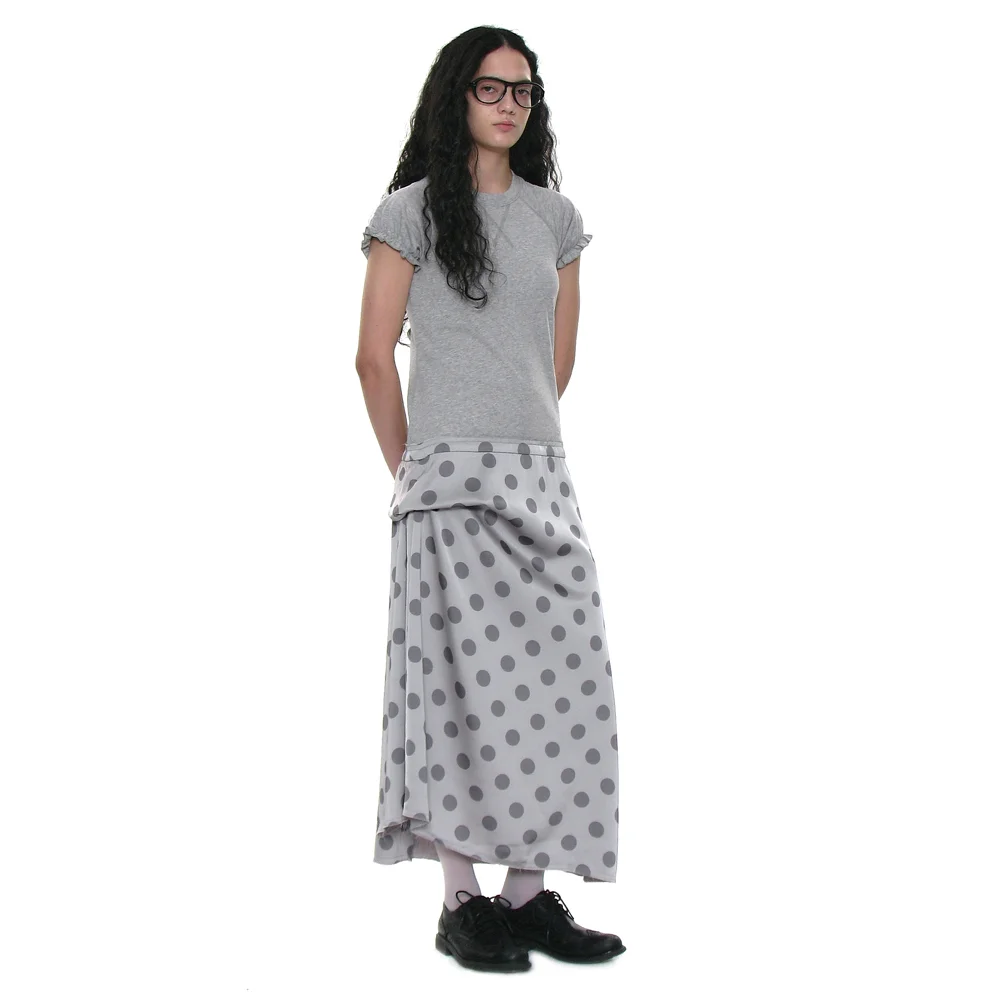DRAPE DOT PRINTED PUFF COMBI DRESS_MELANGE
