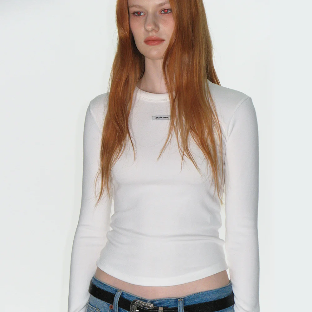 CREW NECK BASIC LONG SLEEVE TOP_WHITE
