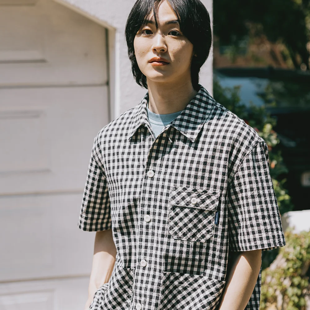 GINGHAM CHECK LINEN HALF JACKET (BLACK)