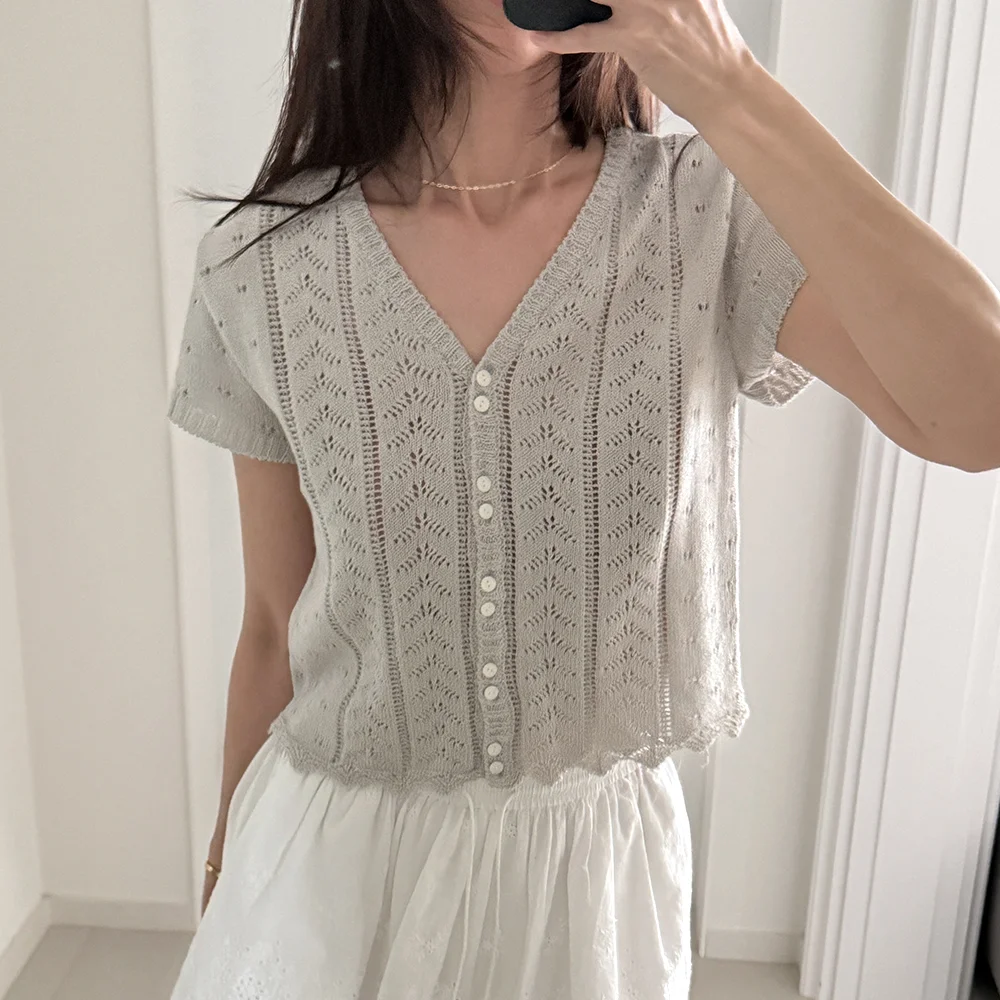 GINGER CROCHET CARDIGAN_MIST GREY