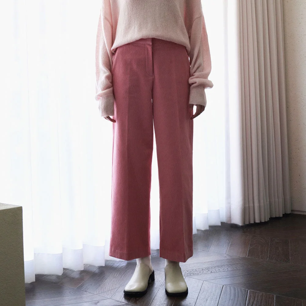 Vivid corduroy wide pants - pink