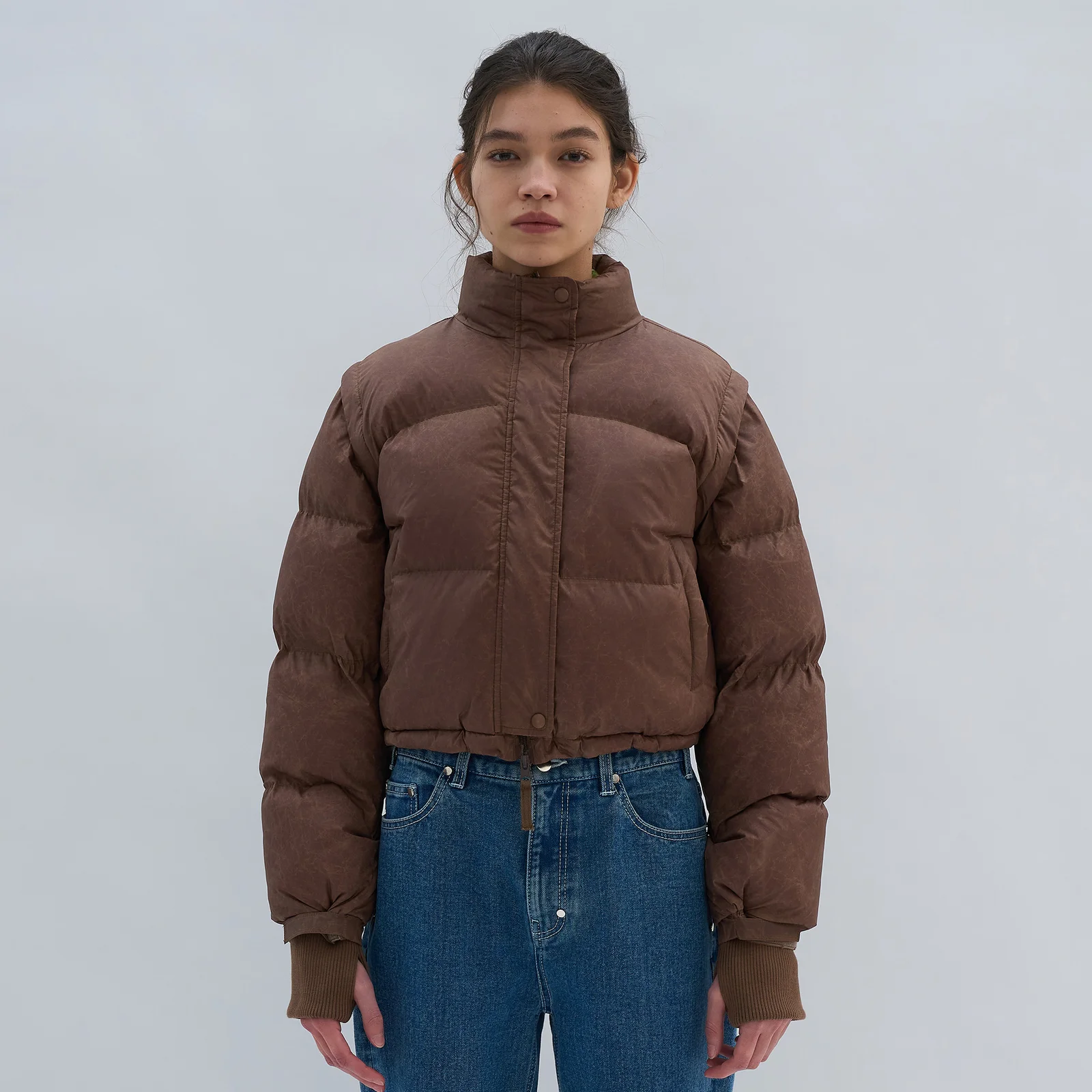2WAY CROP PUFFER JACKET_BROWN