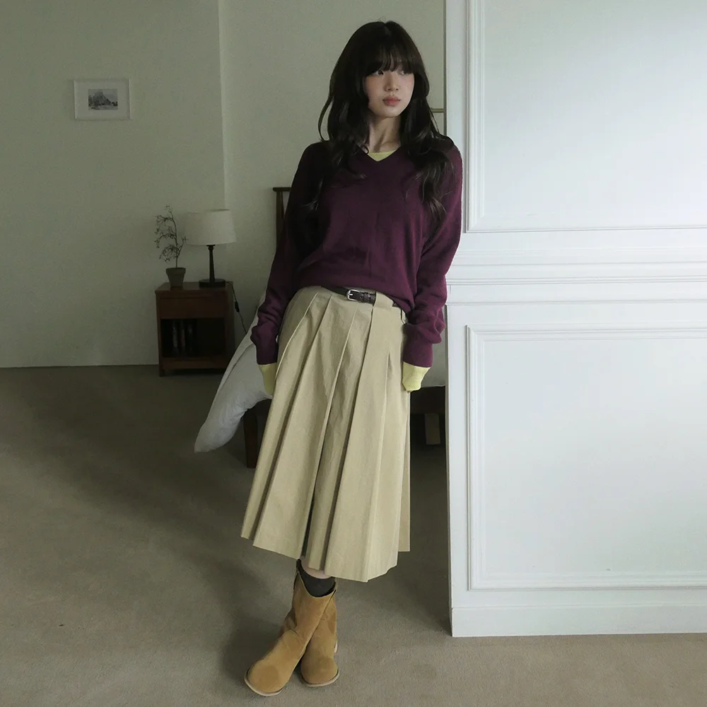 CINDY TUCK SKIRT_BEIGE