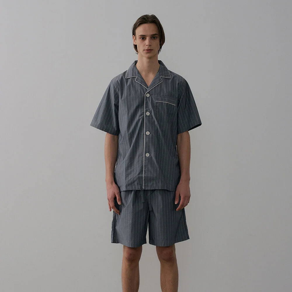 (M) Original Pajama Set Stripe Grey (Short Sleeve)